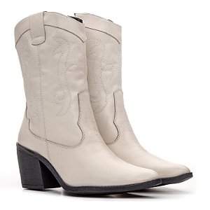 Botas Femininas Texanas Cano Médio Couro Off White