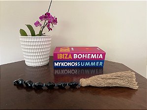 Enfeite de mesa - Cerâmica marinho com tassel rústico cru