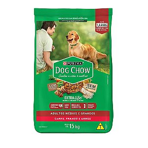 Dog Chow Cães Adultos Médios e Grandes Carne, Frango e Arroz 15 kg