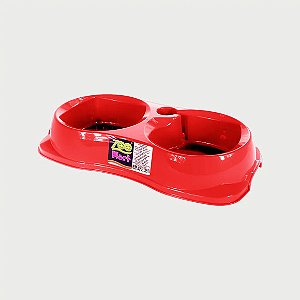 Comedouro Plast Pet Duplo Zooplast Vermelho M