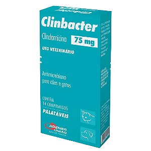 Clinbacter 75mg Antimicrobiano para Cães e Gatos 14 comprimidos