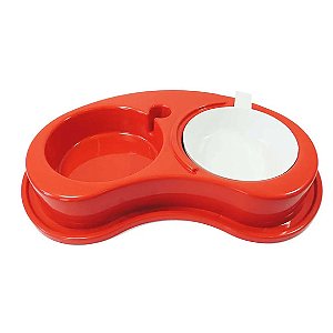 Comedouro Duplo Luxo Vermelho Furacão Pet P