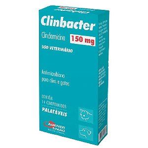 Clinbacter 150mg Antimicrobiano para Cães e Gatos 14 comprimidos