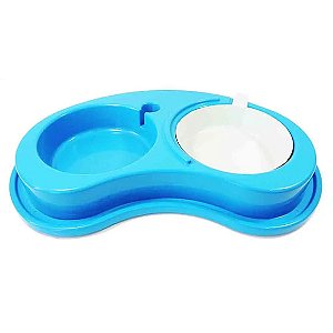 Comedouro Duplo Luxo Azul Furacão Pet Único