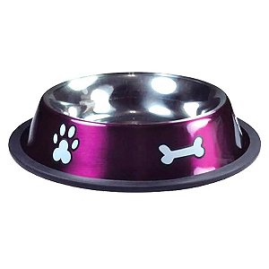 Comedouro Inox Rubber Print Rosa Jambo M