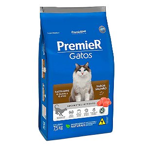 Premier Ambientes Internos Gatos Castrados 6 Meses a 6 Anos Salmão 7,5 kg