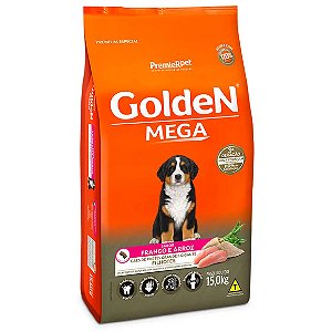 Golden Mega para Cães Filhotes Raças Grandes Frango e Arroz 15 kg