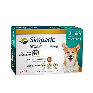 Antipulgas Simparic 10 a 20kg Cães 40mg 3 comprimidos