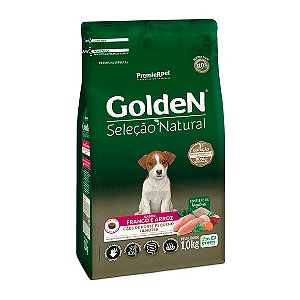 Golden Seleção Natural Cães Filhotes Porte Pequeno Frango e Arroz Mini Bits 1 kg