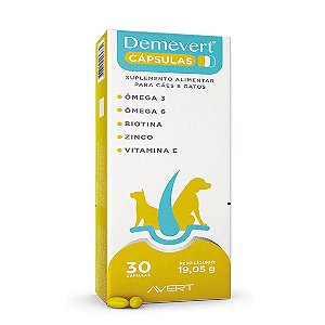 Demevert Cápsulas Suplemento para Cães e Gatos 30 cápsulas