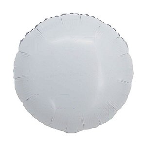 Balao  Metalizado  Redondo C/  Canudo  Branco 18 "
