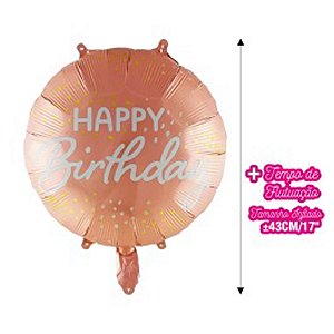 Balao Metalizado Redondo Happy Birthday Rose Gold 18"