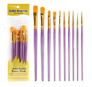 Kit 10 Pincéis para Pintura Aquarela Guache Óleo Acrilica