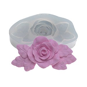 Molde de  Silicone 390 - Rosa Grande c/ Folhas
