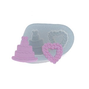 Molde de  Silicone 439 - Bolinho + Coração de Flores