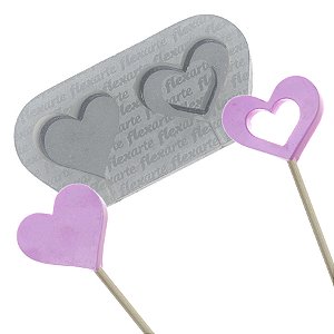 Molde de  Silicone 552 - Pirulitos Peq -  35mm 2 Corações