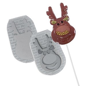 Molde de  Silicone 636 - Pirulito Rena Natal Chocalho