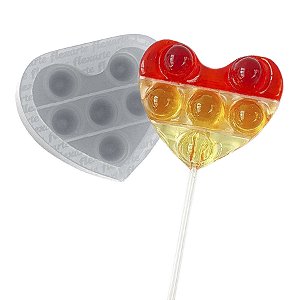 Molde de  Silicone 688 - Pirulito Fidget 6,5cm Coração