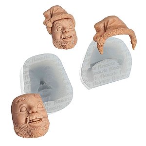 Molde de  Silicone 715 - Rostinho Papai Noel c/ Toca de Natal - 2 Peças RZ