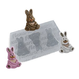 Molde de  Silicone 734 - Trio de Coelhos Peq -  com Cenoura