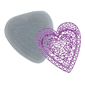 Molde de  Silicone 781 - Renda de Coração Vitral Médio