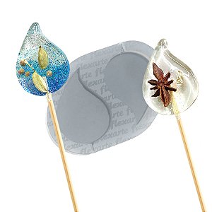 Molde de  Silicone 786 - Dupla de Pirulito / Mexedor de Gota peq -  3x4 cm