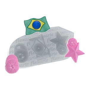Molde de  Silicone 793 - Bandeira Brasil + Boné + Bola - Copa