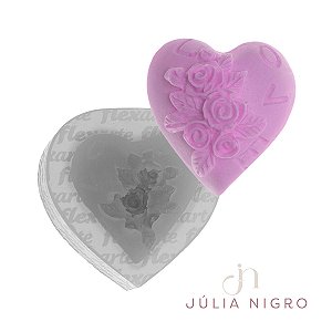 Molde de  Silicone 857 - Coração Love c/ Flores - JN