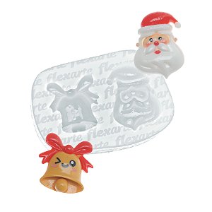 Molde de  Silicone 889 - Papai Noel + Sino com Laço