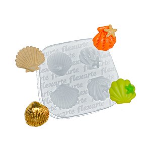 Molde de  Silicone 916 - Quarteto de Conchas Lawanda Peq -  - Fundo do Mar