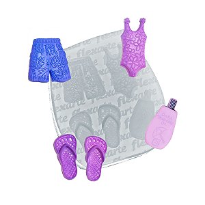 Molde de  Silicone 918 - Conjunto Praia Verão 1 - Maiô + Bermuda + Chinelo