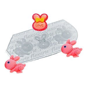 Molde de  Silicone 924 - Dupla de Coelhos de Páscoa + Orelha de Coelho