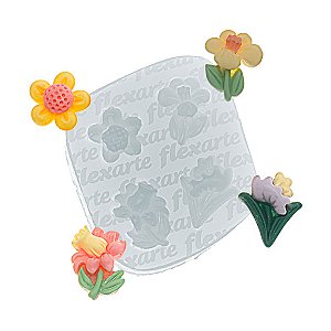 Molde de  Silicone 944 - Quarteto de Mini Flores Marsha Plus