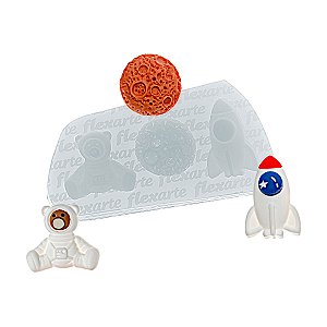 Molde de  Silicone 950 - Espacial Lua + Foguete + Ursinho