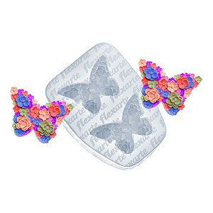 Molde de  Silicone 969 - Dupla de Borboletas Floridas 3,5cm