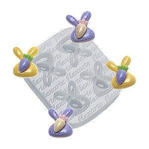 Molde de  Silicone 993 - Quarteto de Cabeça de Coelho c/ Cenoura 2cm