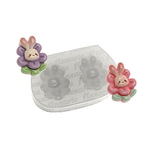 Molde de Silicone 1037 - Flor com Coelho de Páscoa - 2,5cm