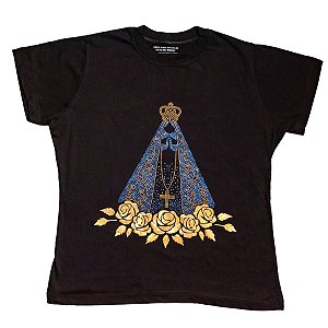 Baby Look Feminina Nossa Senhora Aparecida Strass – Algodão Premium