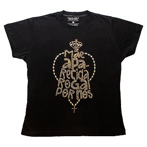 Camiseta Baby Look Feminina Mãe Aparecida com Brilho – Algodão Premium