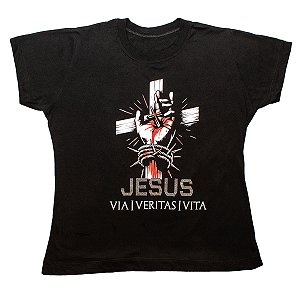 Baby Look Feminina Mão de Jesus Brilho Premium Camiseta Algodão Tenella