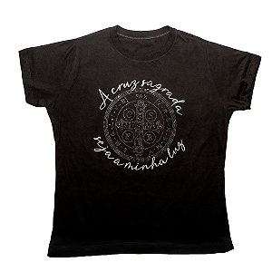 Baby Look Feminina Medalha de São Bento – Camiseta Premium Algodão com Brilho