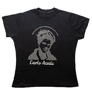 Baby Look Feminina Carlo Acutis – Camiseta Premium Algodão com Brilho