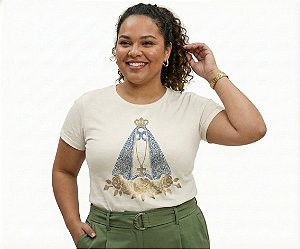 Camiseta Feminina Plus Size Algodão Nossa Senhora Aparecida