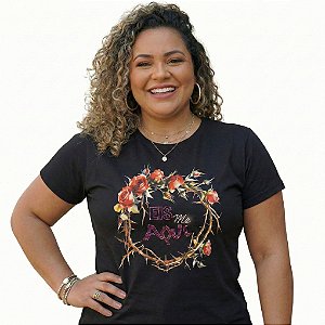 T-Shirt Plus Size Cristã Eis Me Aqui Algodão Premium com strass