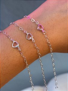 Pulseira Coração Rosa Claro