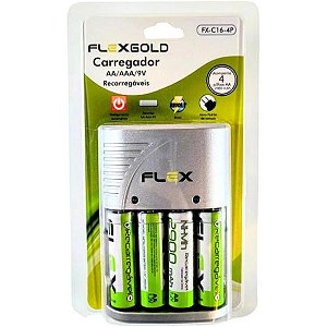 Carregador de Pilhas AA/AAA/9V FXC164P Bivolt Flex Gold