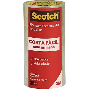 Fita de Empacotamento 45mm x 40m Corta Fácil Transparente 3M (4 Un)