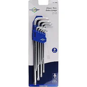 Kit de Chaves Hexalobular Extra Longa Com 9 Peças T10 a T50 Brasfort