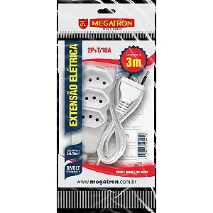 Extensão Tripla 3M 10A 2P+T Megatron Branco Bivolt