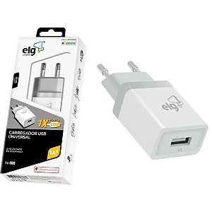 Carregador USB 1A WC1A 1 Saída Branco Bivolt ELG